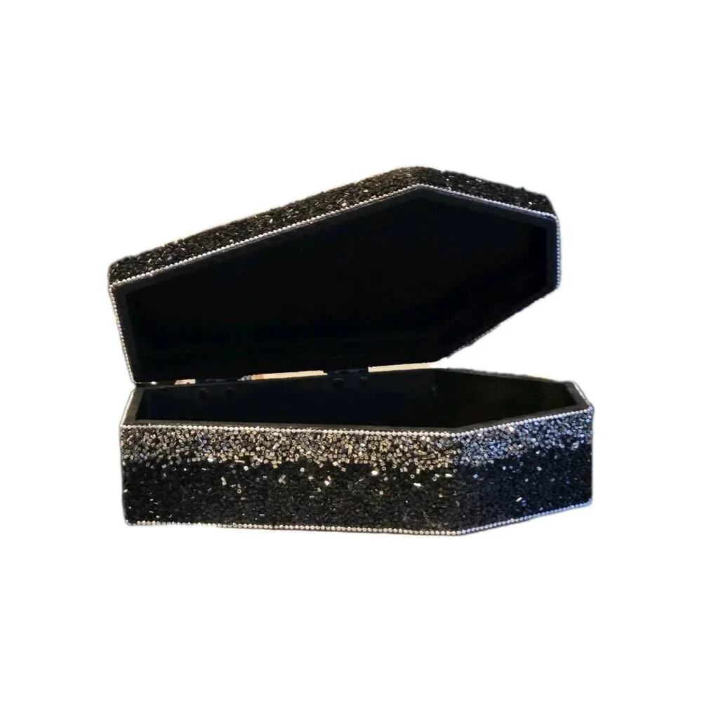 New LRG Black & Red Spider On Heart Halloween Beaded Coffin Box Storage Box